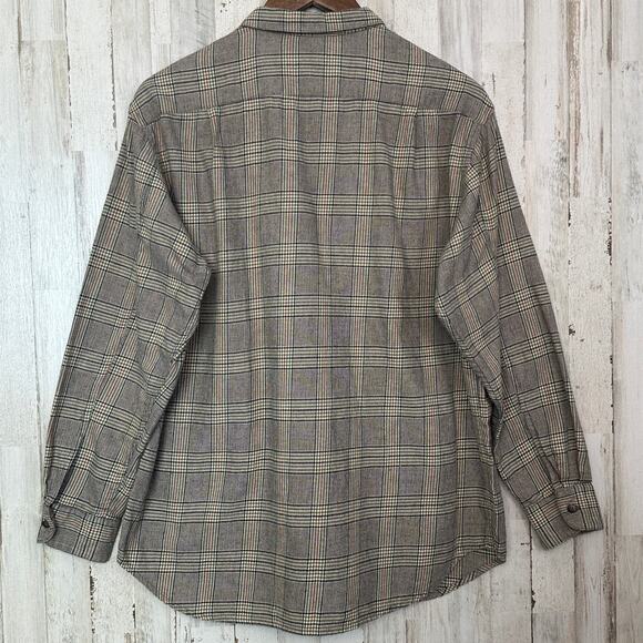 Vintage Lord and Taylor Cotton Flannel Button Down Shirt 14 Tan Plaid Preppy EUC - Picture 2 of 9